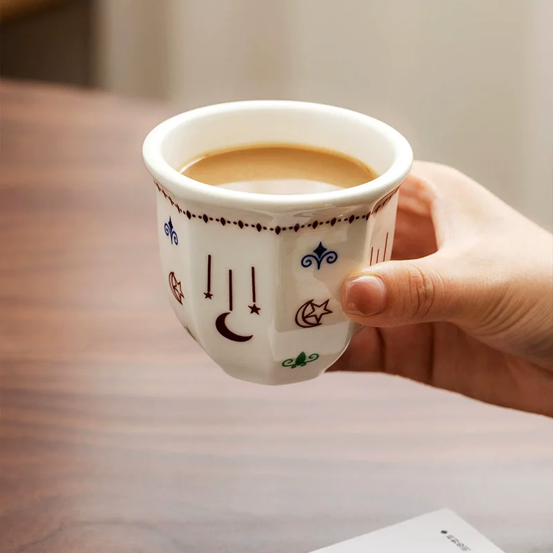 Ceramic Coffee Cups Hand Held Latte Espresso Mugs Creative Home Stars Moon Pattern Anti-scald Cappuccino Teacup Gifts