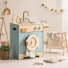 8954-e01652.jpg Robotime Robud Kitchen Washer Playset Pretend Play Toy Washing Machine with Clothes Basket Iron and Sink for Kids Age 3+Blue