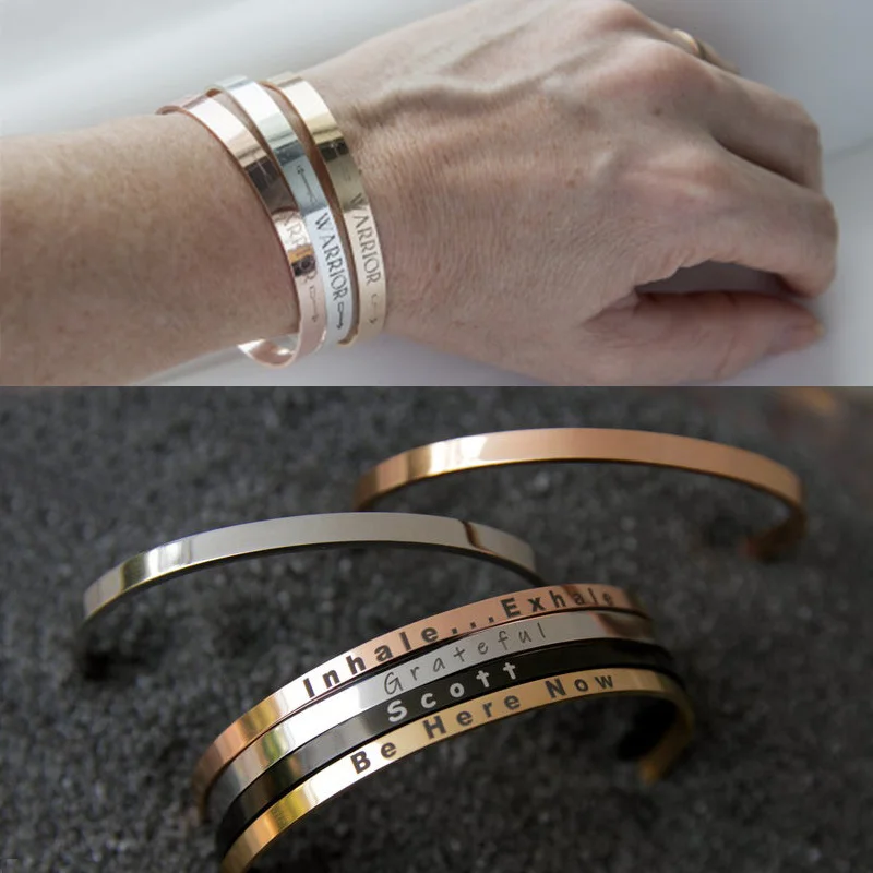 Vnox Dropshipping Maßgeschneiderter einfacher klassischer Armreif für Männer und Frauen, glänzendes Edelstahl-Manschettenarmband, personalisiertes Namensgeschenk – Detail 11