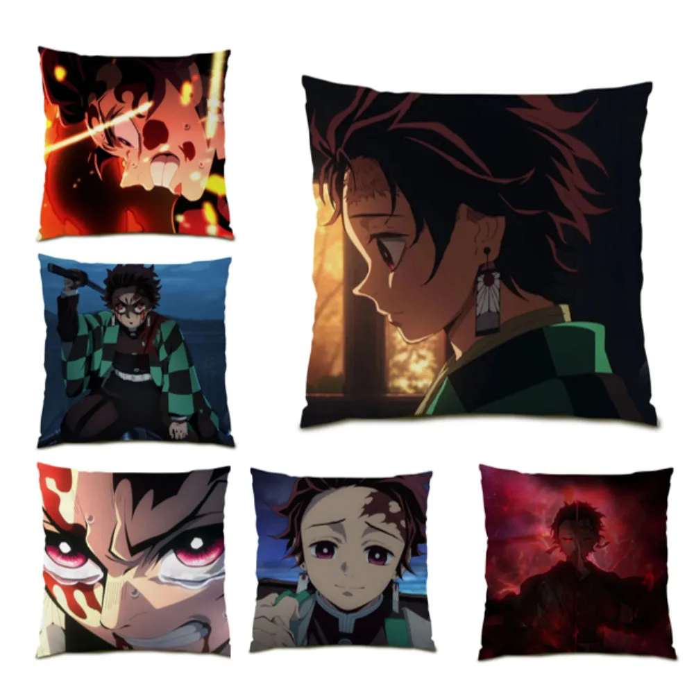 

Kamado Tanjirou Pillow Case Anime Cartoon Cushion Case Demon Slayer Pillow Cover 45x45 for Anime Fans Home Decor Bedroom B0130