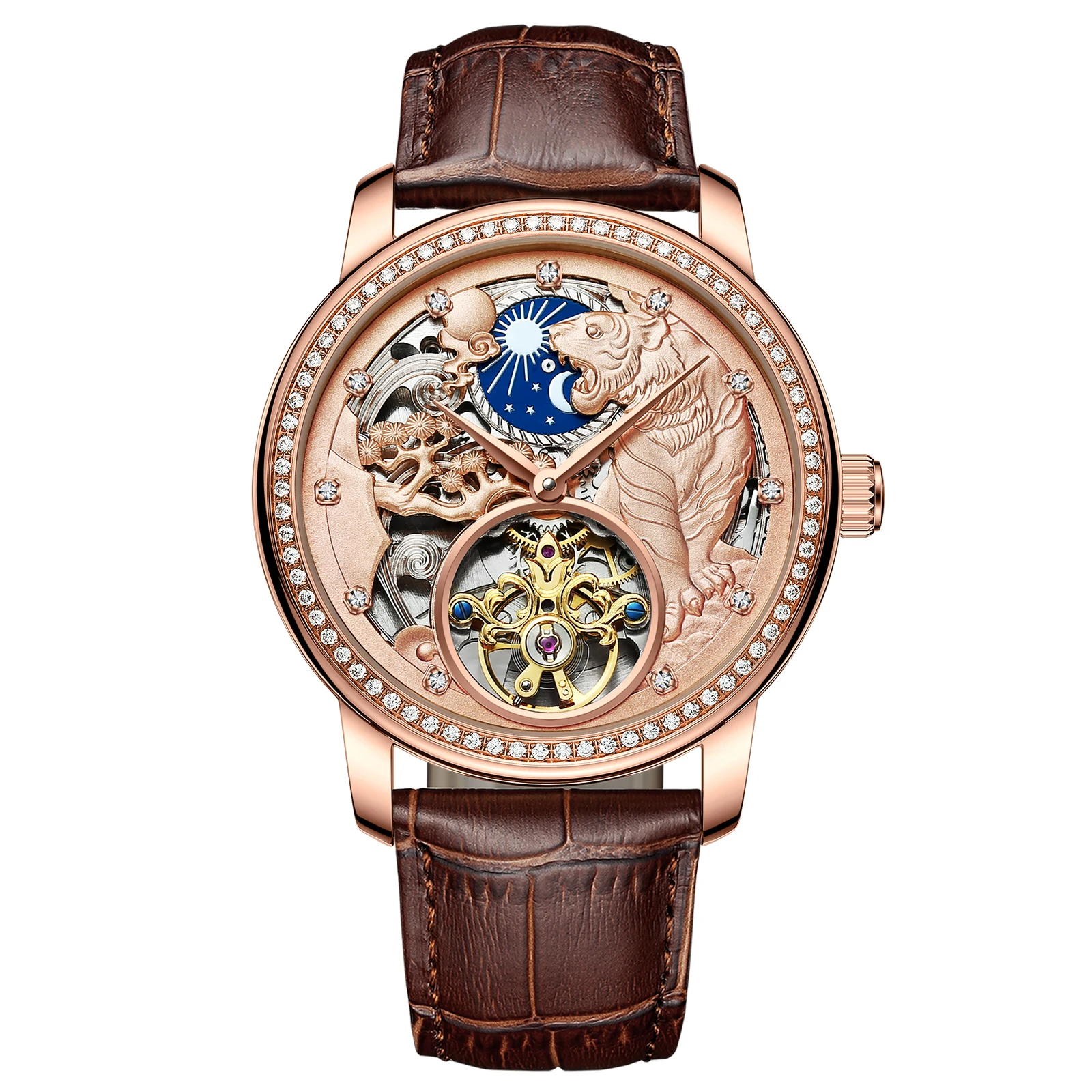 AILANG Golden Tiger Watch Fashion Classic Diamond Men's Watch Mechanical Automatic Winding New Luxury
