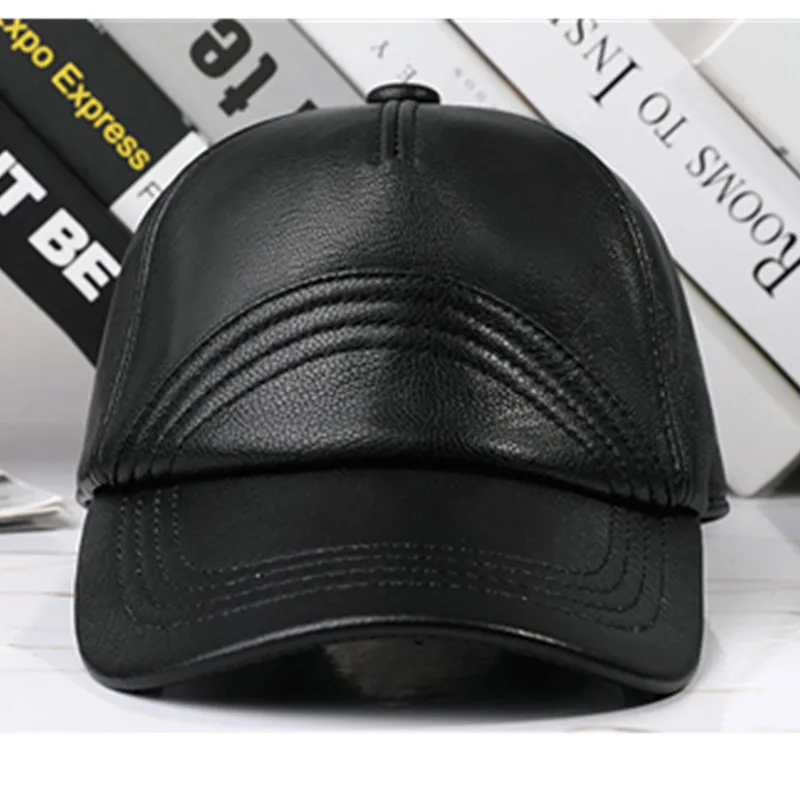 

2022 New Winter Sheepskin Baseball Caps For Men Snapback Cap Party Hats Brands Male Natural Genuine Leather Cap bonnet