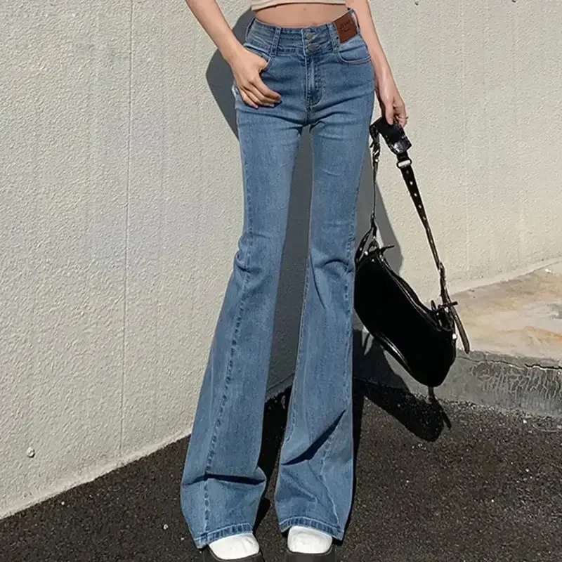 Women's Flare Jeans High Waist Elastic Floor-length Pants Slim Fit