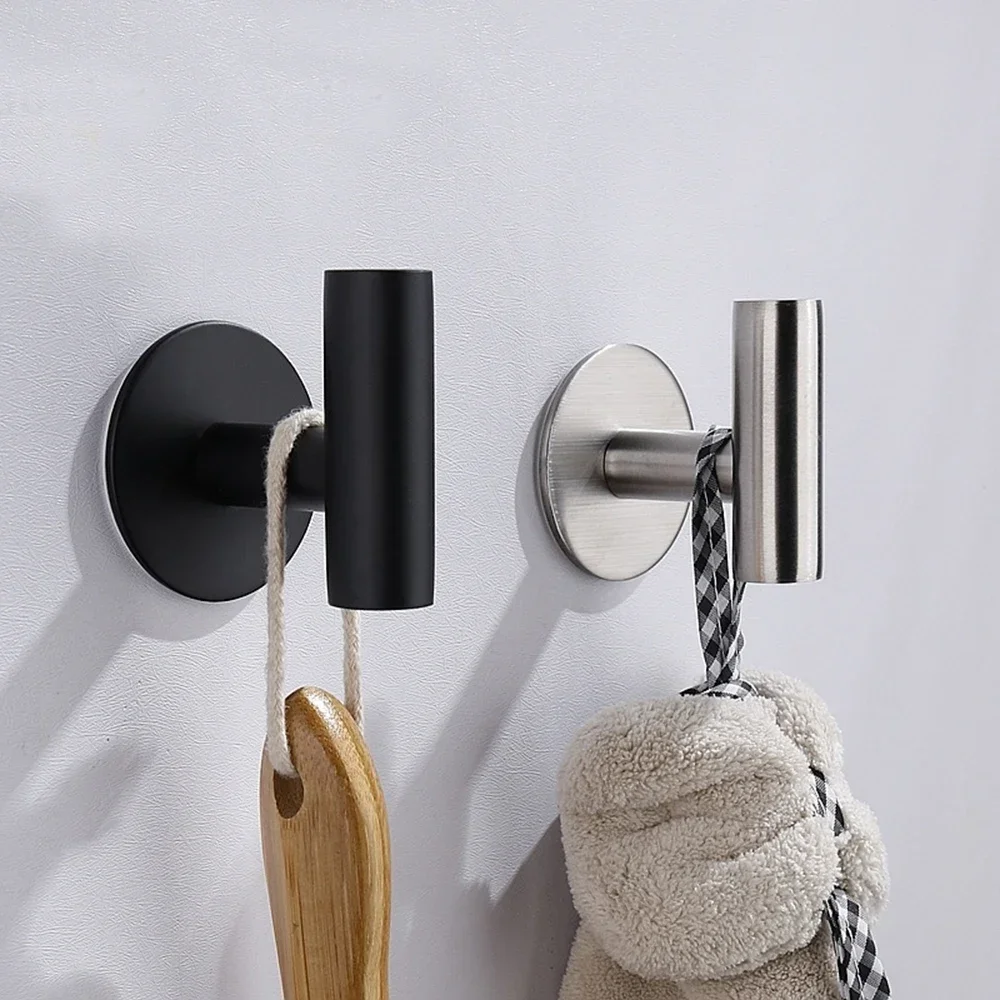 2PCS Adhesive Wall Hook Stainless Steel Robe Sticker Hooks Towel Coat Key Pants Hangers Bathroom Kitchen Storage Accessories