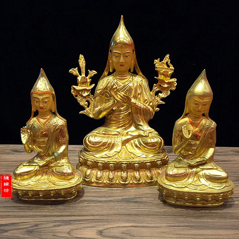 

GOOD --large # Buddhist Buddhism efficacious Protection Tibet Nepal Gold-plated brass gold Master Kaba Buddha statue-A set