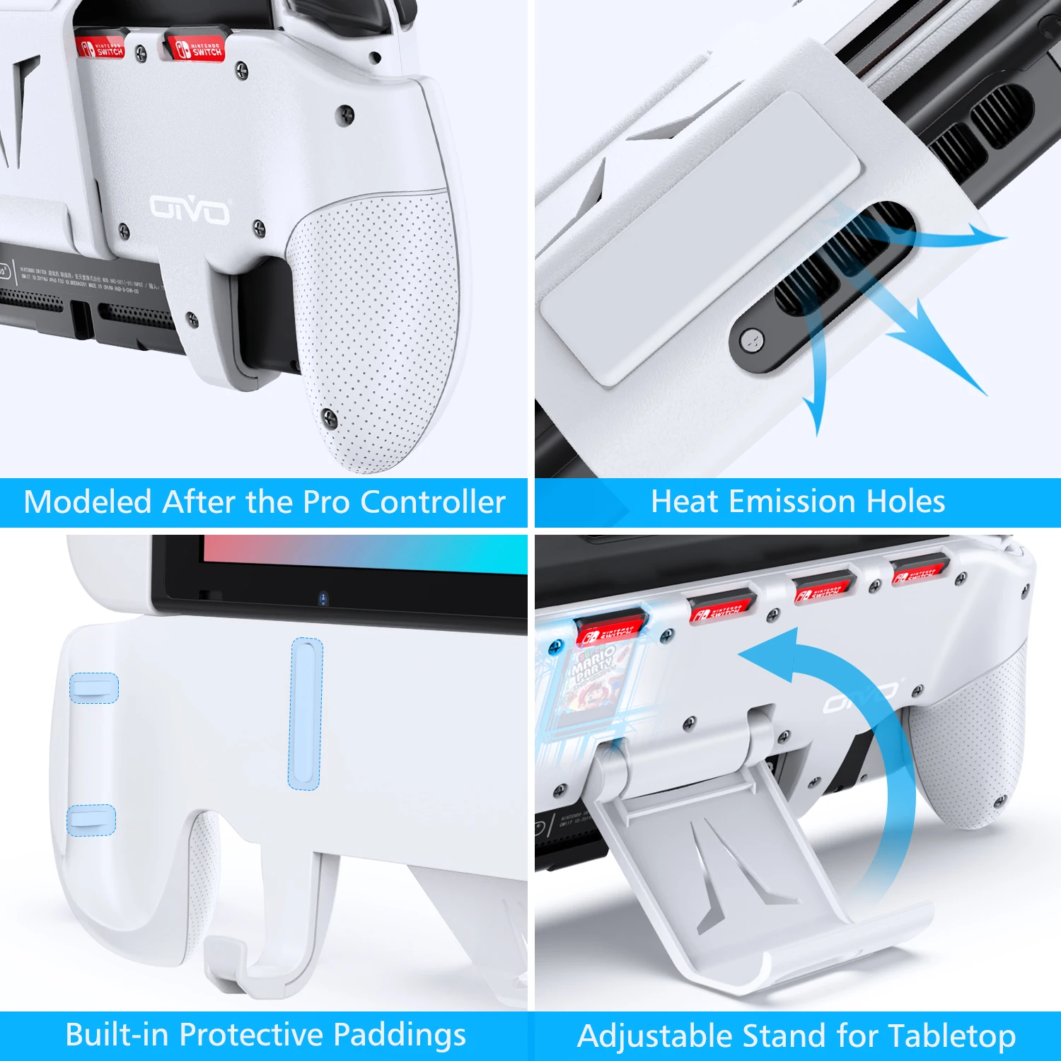 Grip Holder Adjustable Stand Handle Asymmetrical Controller Holder 5 Card Slots For Switch/Switch OLED Nintendo Switch Game Controller Accessories