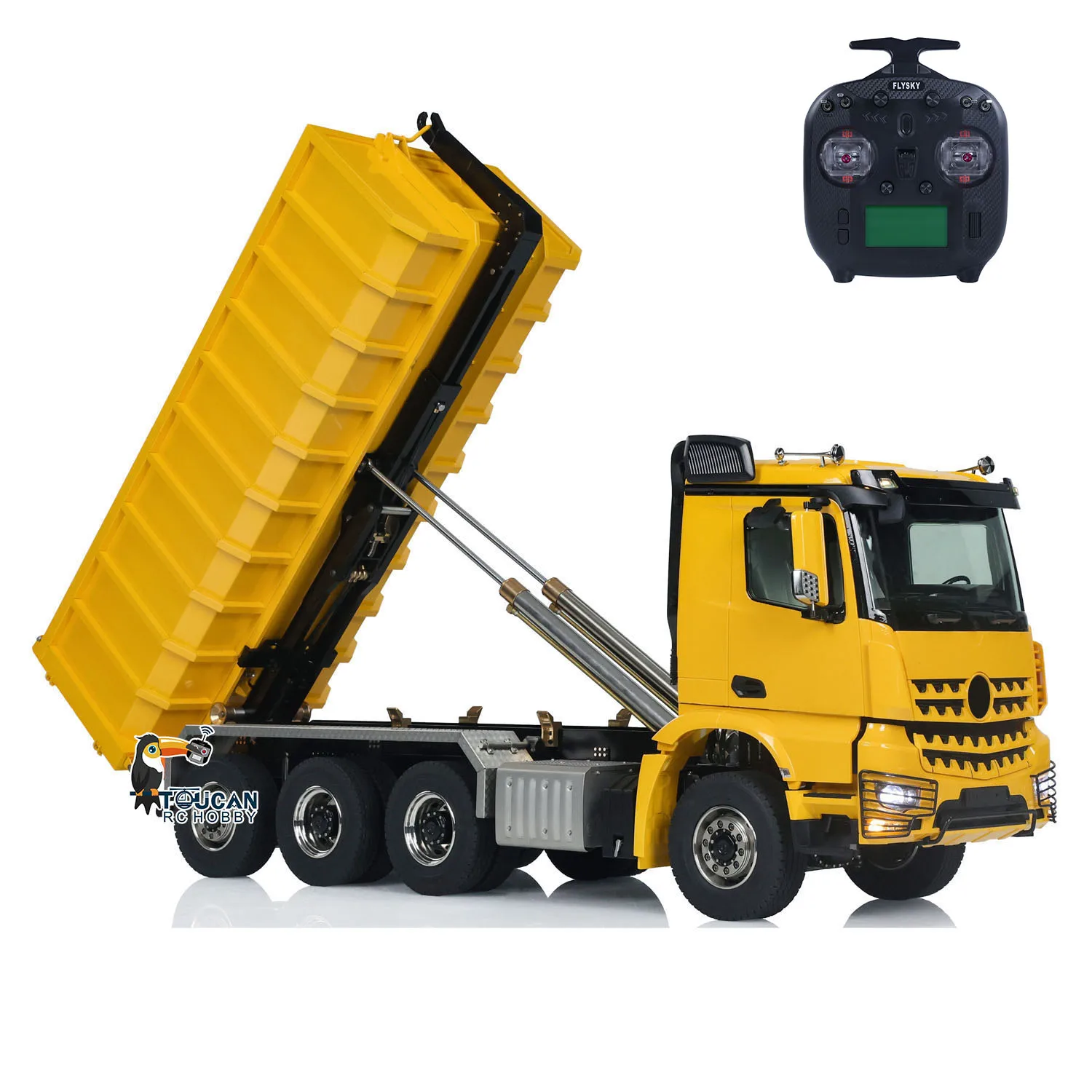 Toy 1/14 RC Hydraulic Dumper Car 8x8 Roll On Full Dump Truck Sound Light Rear Axle Steering Sound Light Tipper Model TH23869 2