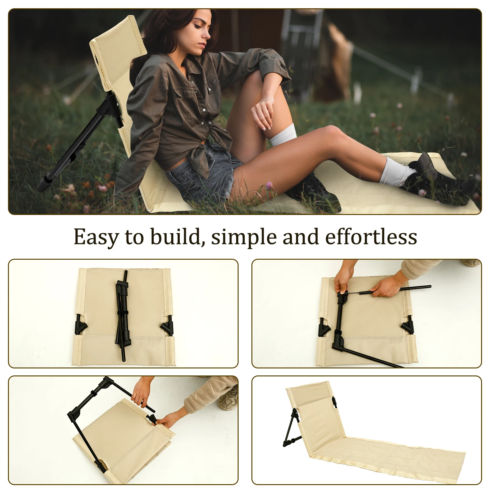 Outdoor Foldable Camping Chair Oxford Cloth Camping Floor Chair Garden Park Single Lazy Backrest Cushion Picnic Back folding chair