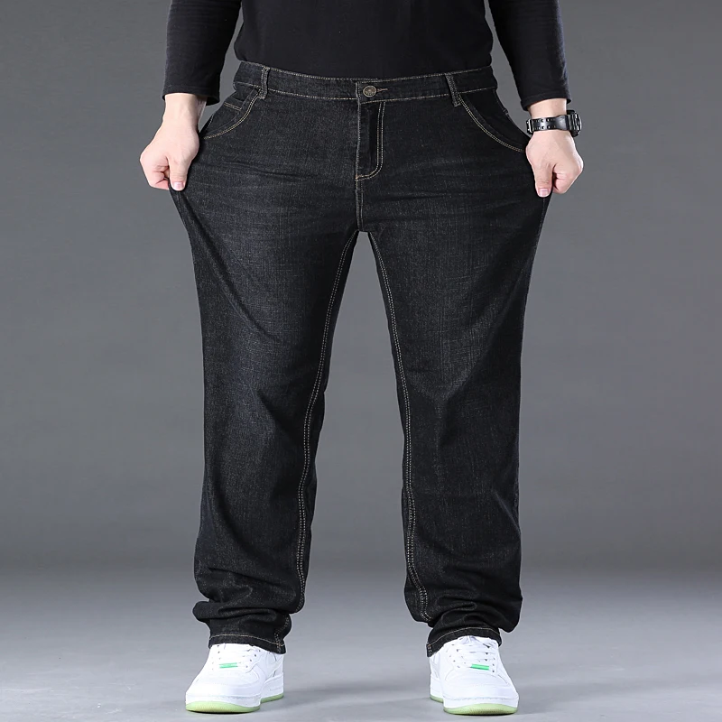 남성용 검은 청바지 바지 빅 사이즈 48 50 대형 바지 45-150kg 청바지 Hombre 와이드 레그 청바지 Pantalon Homme Baggy Jeans