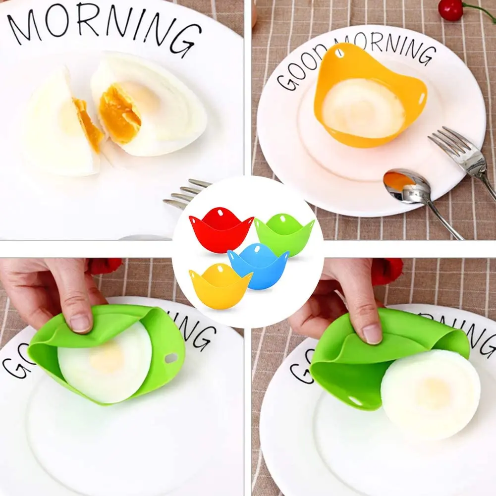 Egg cooker Egg boiler mold cup Egg poacher Silicone egg poacher Egg Steamer Egg Boiler Silicone Boiler Pan Mold Kitchen Cooking Tool Accessories 4-Piece Set