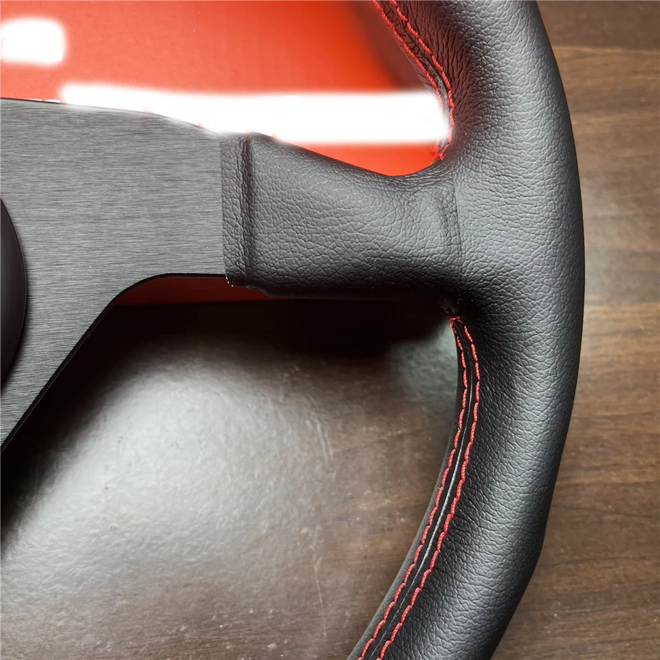 momo ステアリングホイール ブラック/レッド 14 inch Genuine Leather Steering Wheel MOMO Racing Universal