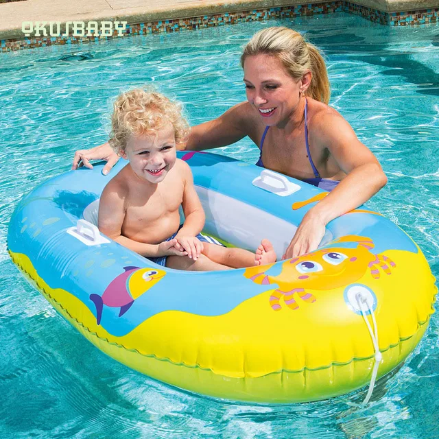 Summer Water Inflatable Cartoon Pattern Children's Kayak With Armrests Soft Bottom Play Water Swimming Ring Seat Floating Boat 1