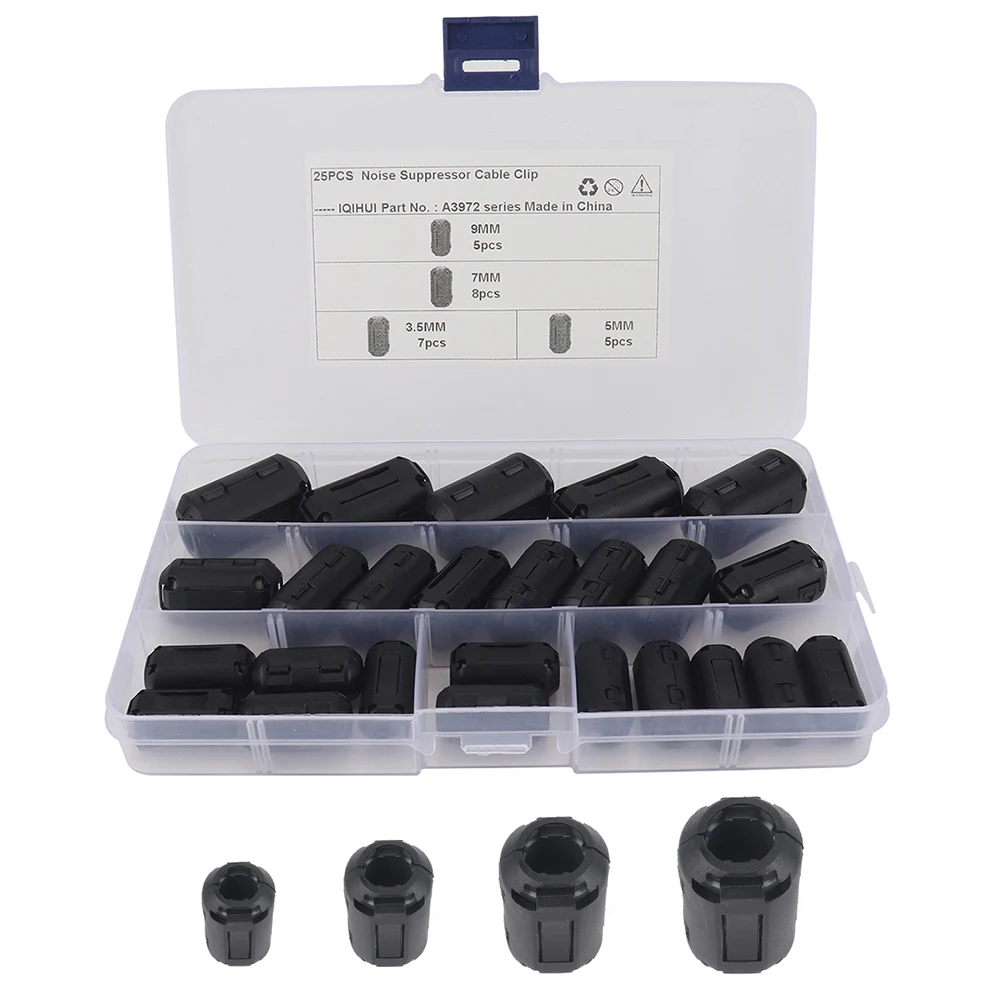 25Pc 케이블 커넥터 클램프 3.5/5/7/9mm 페라이트 코어 링 클램프 키트 전원..