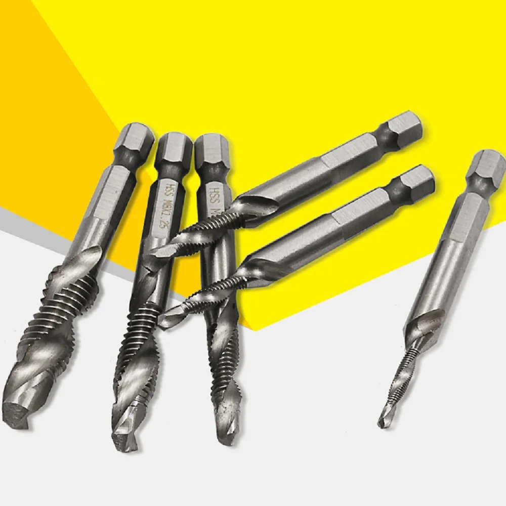 Hexagon shank high speed steel 4341 multi-purpose one-piece composite tap screw hole tapping thread metric tap drill bit images - 6