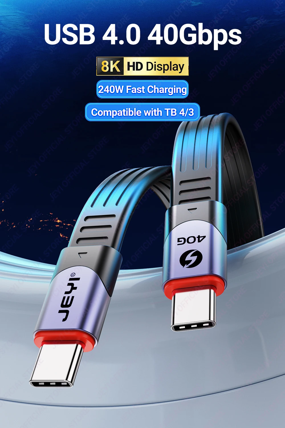 JEYI USB 4.0 FPC-Kabel, 40 Gbit/s Datenübertragung, 60 W PD 8K HD-Display USB-C-Flachkabel für TB 4/3, MacBook, Laptop, Tablet – Detail 2