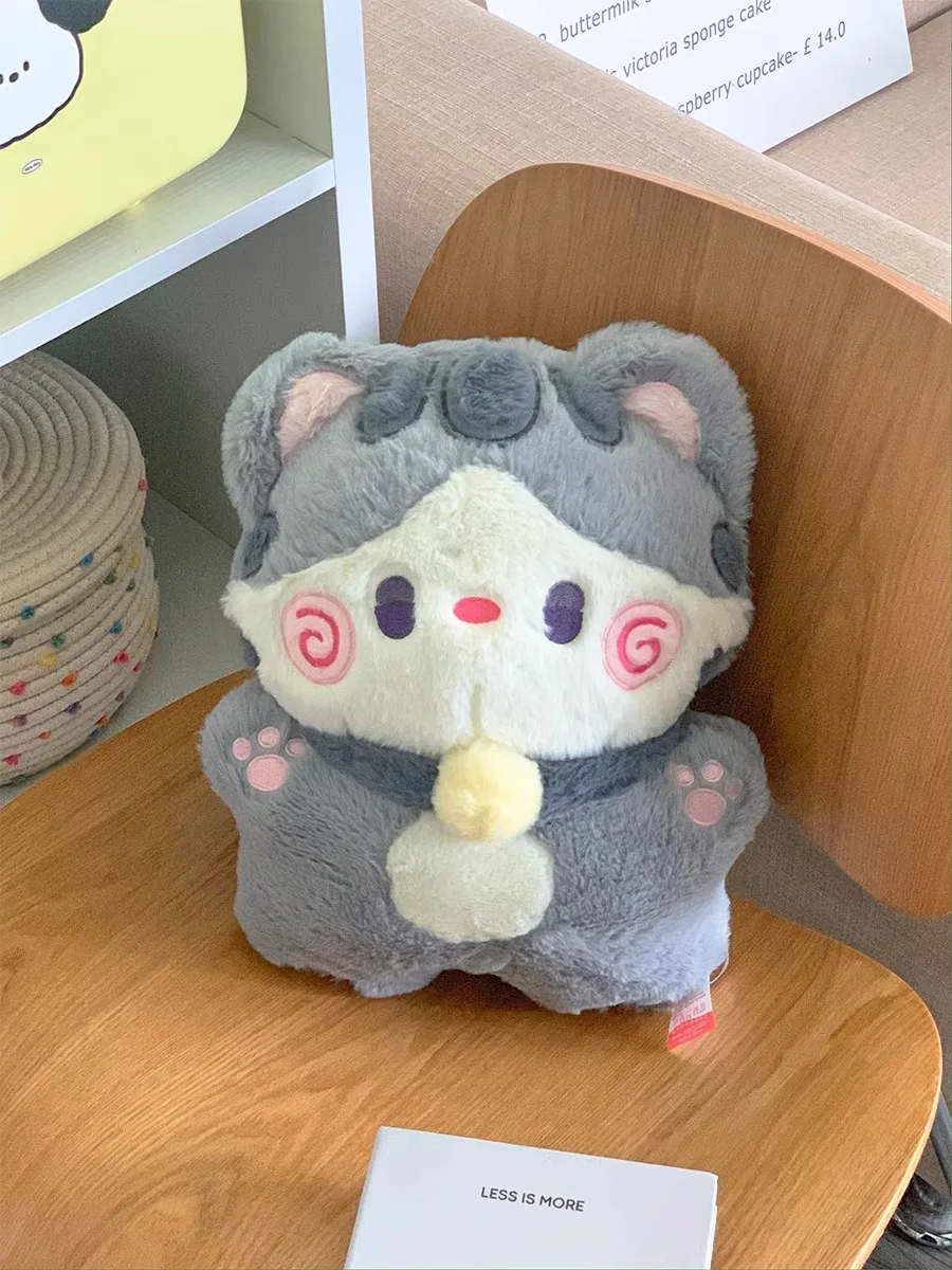 40cm Kawaii Cartoon Grey Cat Plush Toy Soft Stuffed Animal White