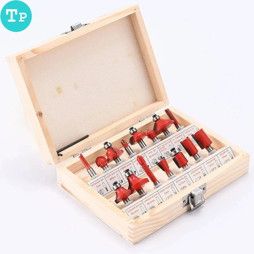 

Tp 15pcs/set 6.35mm Woodworking Milling Cutter Shank Carbide Router for Wood Router Electric Trimmer Engraving Slotting Trimming