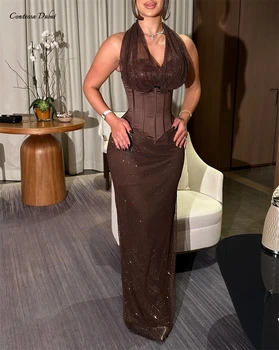 Contessa Custom evening dress sexy halter prom dress formal gown party dress glitter mesh V neck corset waist sequin maxi sheath 1