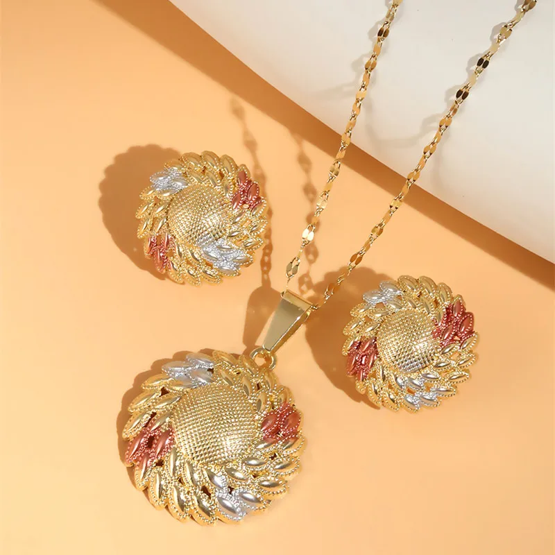 Fashion Simple Trendy Vintage Jewelry Set For Women Geometric Pendant Necklace Earrings Sets Jewelry - 3