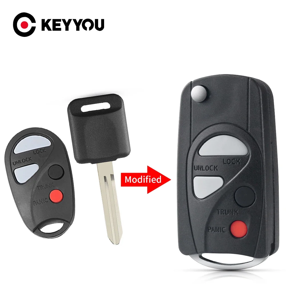 KEYYOU Modified 4 Buttons Key Shell Remote Case FOB For Nissan Sunny A33 Cefiro Teana Versa Livina Sylphy Tiida March X-trail