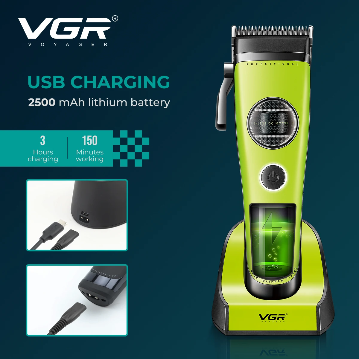 VGR Clipper Professional Hair Cutting Machine External Rotor Motor