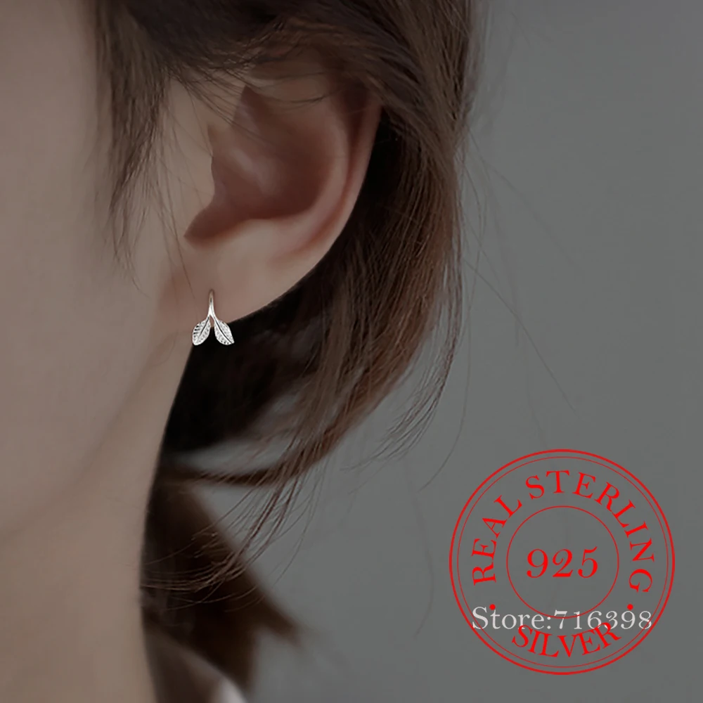 Orecchini A Bottone Con Foglia D'Argento – 1 Paio, Design Naturale, Leggeri, In Rame Di Alta Qualità, Ipoallergenici, Regalo Elegante Per Donne - 3