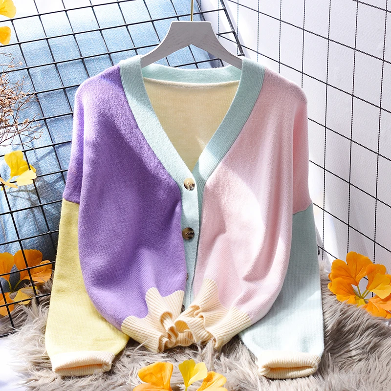 

Sweet Style Knitted Women Sweater Cardigan Autumn New V-Neck Long-Sleeved Slim Elegant Female Outwear Coats Tops