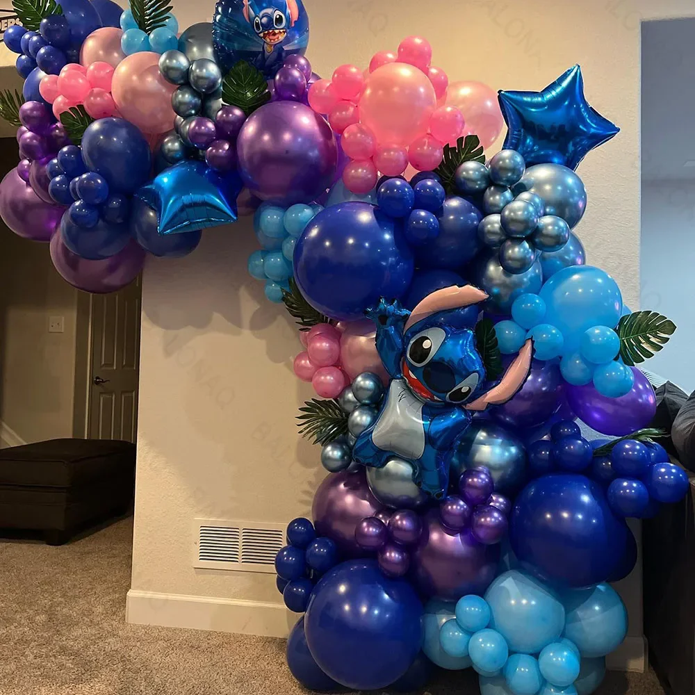 125Pcs Disney Stitch Balloons Blue Lilo & Stitch Cartoon Girls Birthday Party Decoration Stitch Latex Balloons Set Toy Kids Gift
