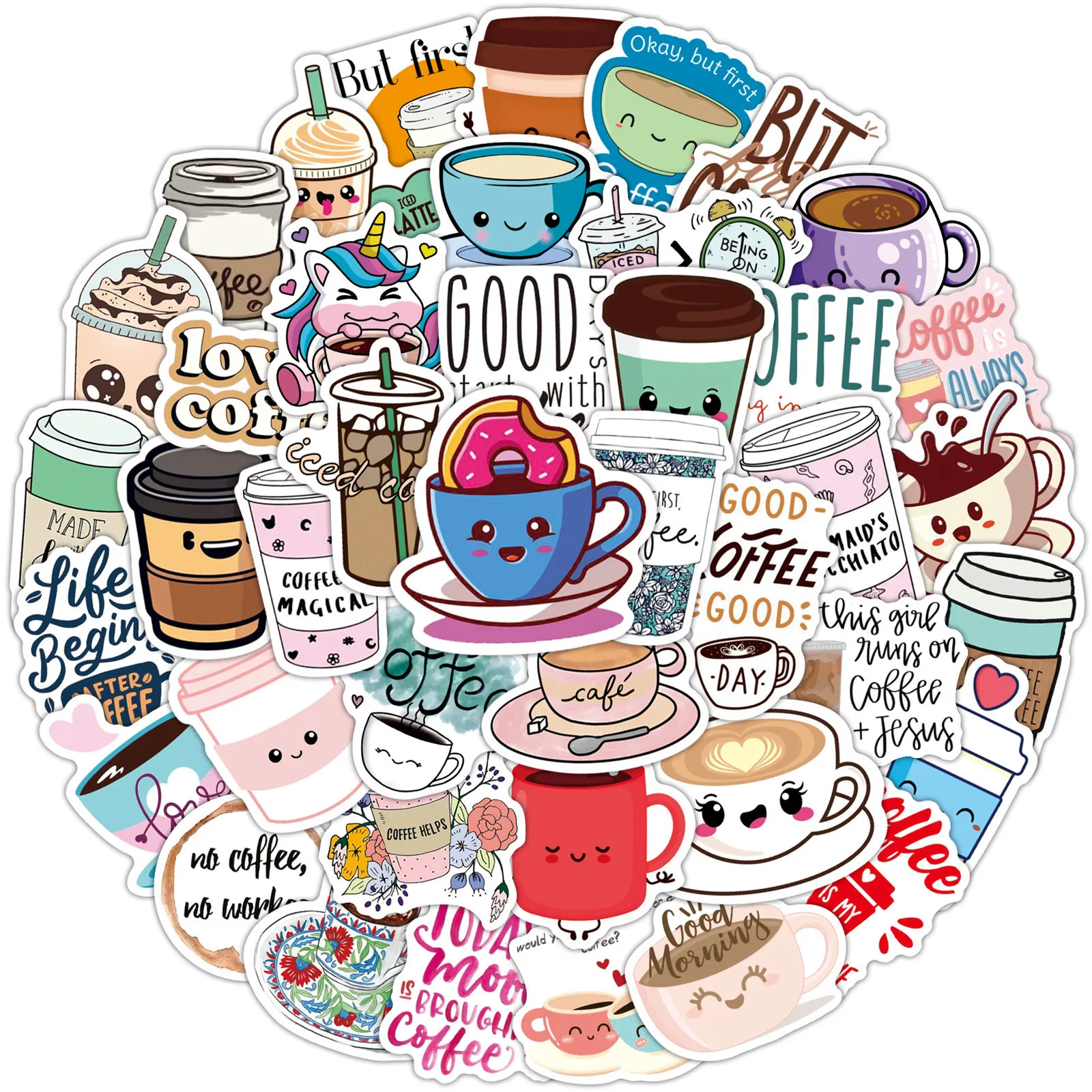 10/50PCS Cartoon Cute Vintage Coffee Stickers Aesthetic For Hand Account Laptop Junk Journal Guitar Phone Scrapbook Stationery