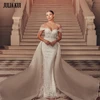 Elegant Shiny Tulle Off Shoulder Sweetheart Mermaid Wedding Dresses Beading Embroidery Appliques Lace 2 In 1 Bridal Gown 1