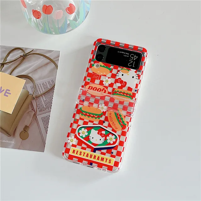 Hello Kitty A Samsung Galaxy Z Flip 4 3 5G Telefonos Tok Aranyos Átlátszó Női Lány Nyomtatott Pc Shatteroper Borító Védőhéj - Image 2