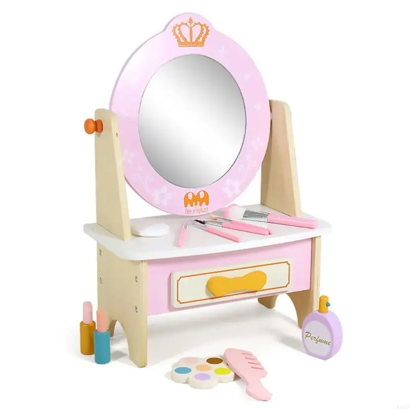 Girls Toy Princess Makeup Vanity for Kids Toddler Table Dress-up Toy for 3 4 5 6 Years Old Girls Kids Role Playset E65D