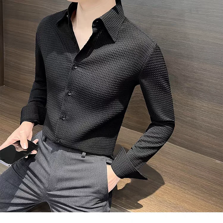 Waffle Yeni Uzun kollu Gömlek erkek Trendy Sonbahar İş Rahat Ince Bahar Zarif Yakışıklı Gömlek
