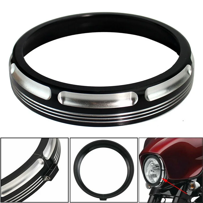

Налобный фонарь для мотоцикла, 7 дюймов, декоративная Обложка с кольцом, черный хром, для Harley Touring Electra Street Glide