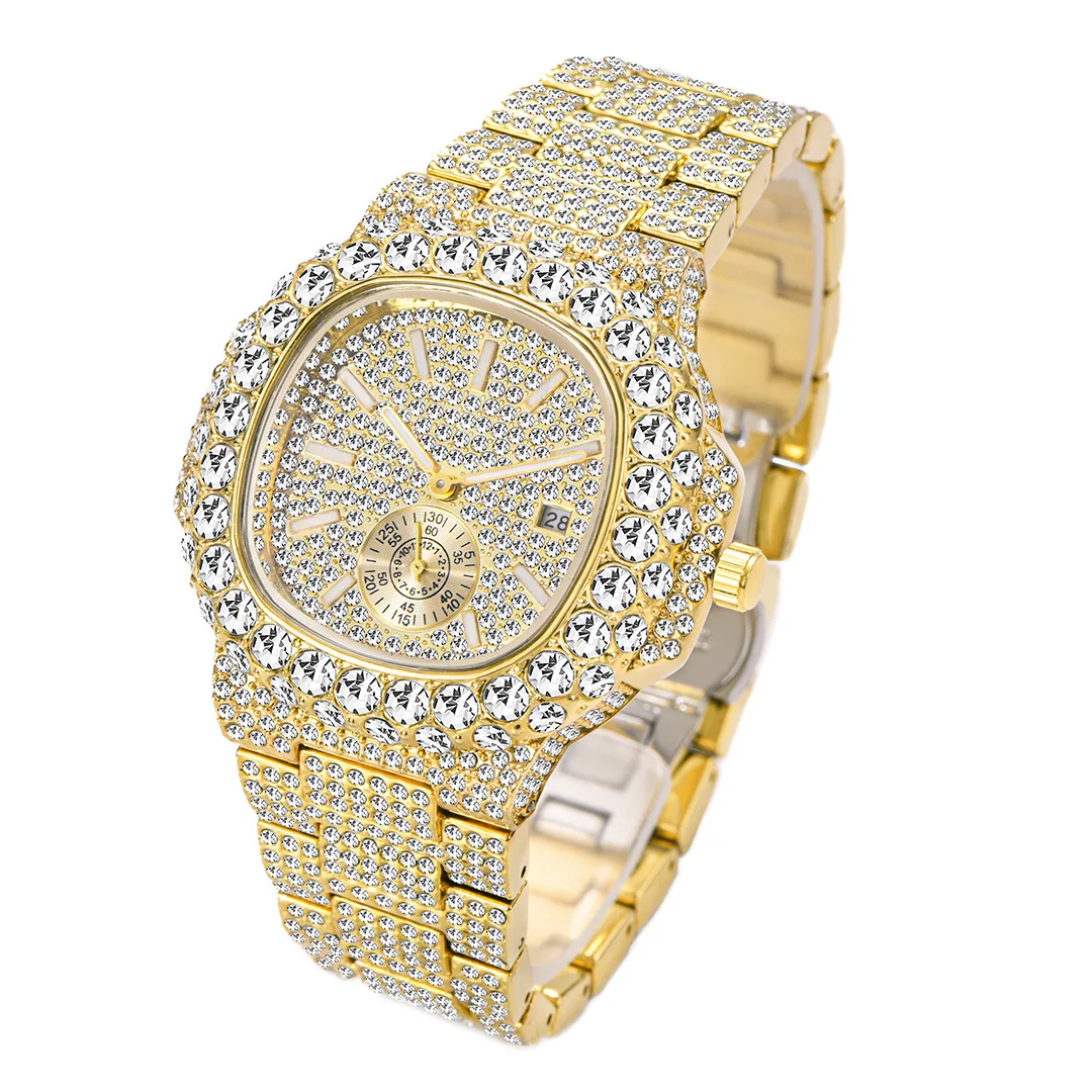 

Fashion Full Rhinestone Hip-Hop Stars Luminous Shi Ying Men's Watch Party Gift.