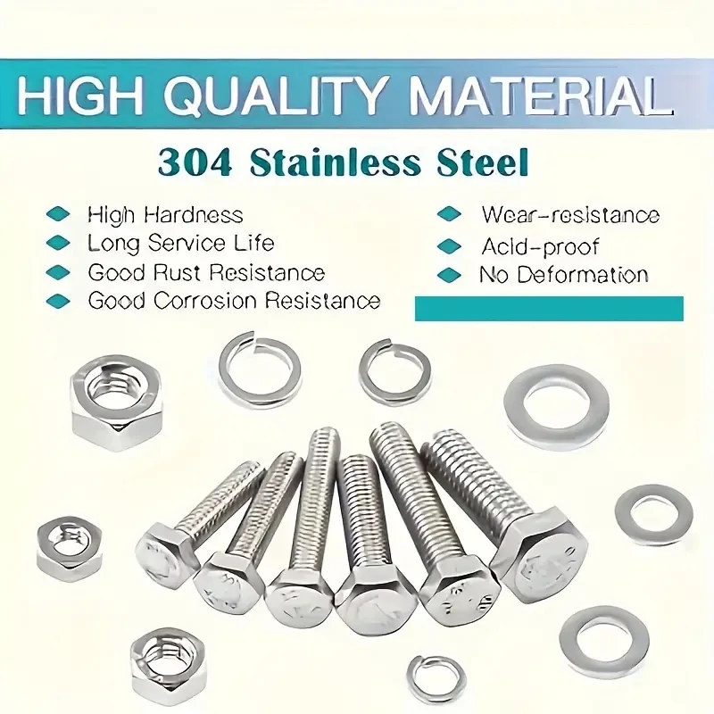 160 GUTEBANG M6 stainless steel bolt and nut kit-Heavy duty hexagonal screw with flat washer and spring washer.