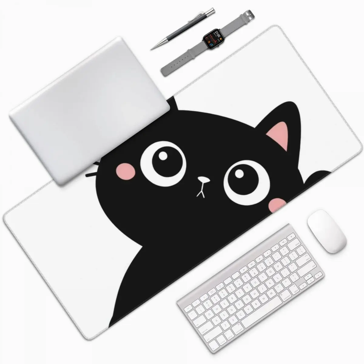 FunnyCatMousePadLargePCGamingsMousesPadsPinkGamingMat