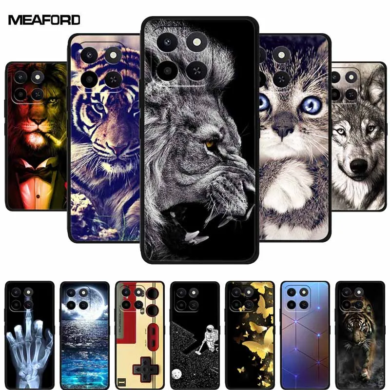 Animal Painted Soft TPU Silicone Back Cover for Honor X7d - Wolf, Lion, and Tiger Design