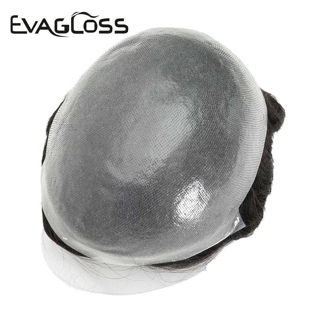 Natural Hairline Skin Pu With Knots Human Hair Toupee Men Wig 0.06mm Knot Male Hair Prosthesis Hair Replacement System For Men 2