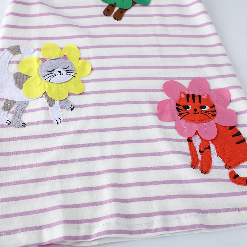 Baby Girls 2025 New Summer Children 's Clothing for Kids Cotton Casual Clothes Cartoon Flowers Cats Dresses