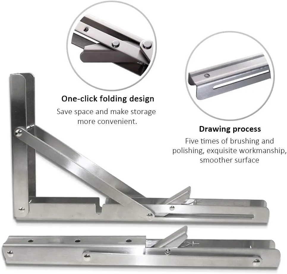 Set of 2 Heavy Duty Folding Triangle Shelf Brackets for Space-Saving Wall Mounted Table or Desk
