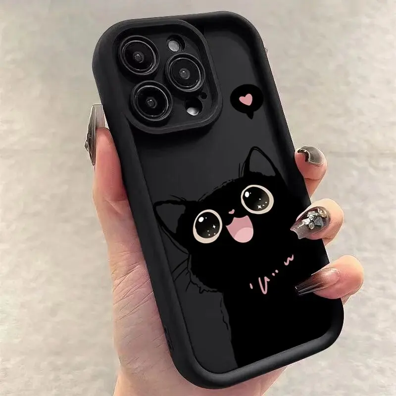 Charming Black Cat Print Silicone Soft Case Cover
