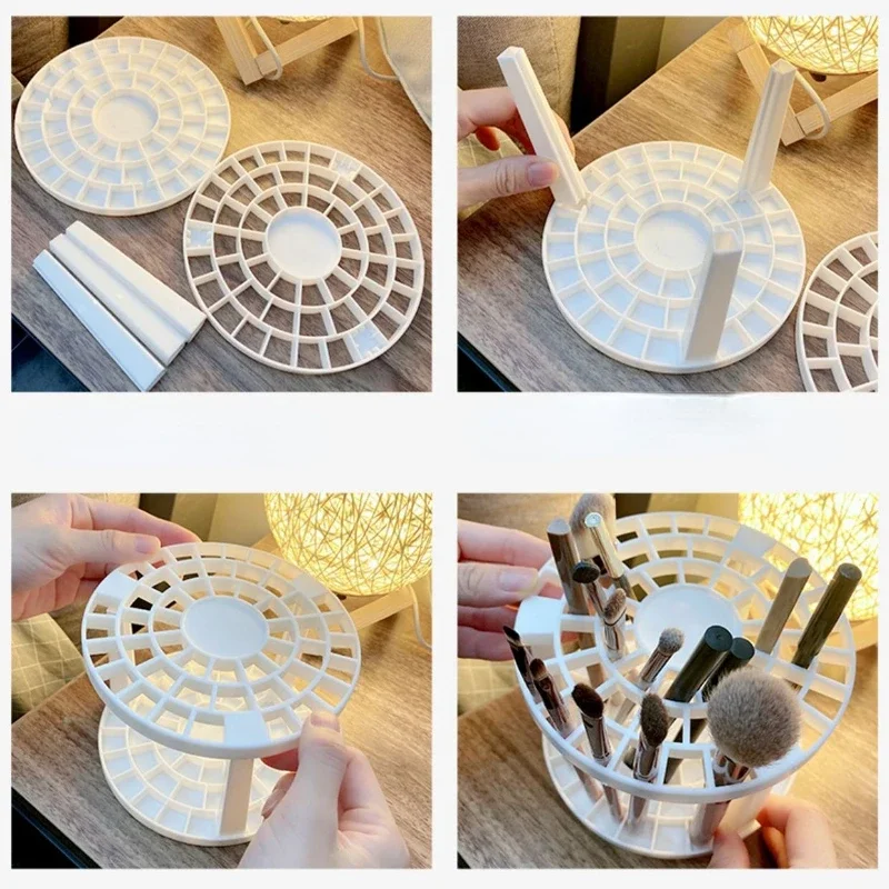 Plastic Pink White Makeup Brush Storage Rack Make-up Tool Box Cosmetic Storage Shelf Pen Storage Box Table Organizer 5