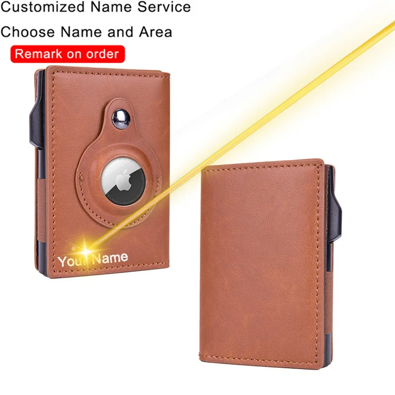 

Customized Name Credit Bank Card Holder Apple Airtag Wallet Men Leather Purse Rfid Anti AirTag Slide Magnet Wallet ID Cardholder