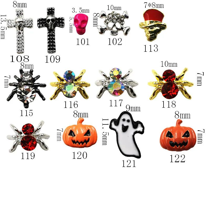 

Halloween Metal Nail Jewelry Charms Golden Silver Skull Spider Moss Series Ghost Festival Nail Art Diamond Jewelry
