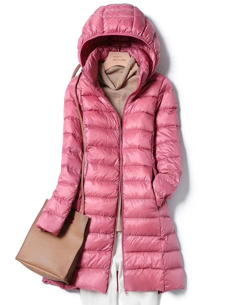 

New Women Casual Style Hat Detachable Long Down Jacket White Duck Down Jackets Autumn Winter Coats And Parkas Female Outwear