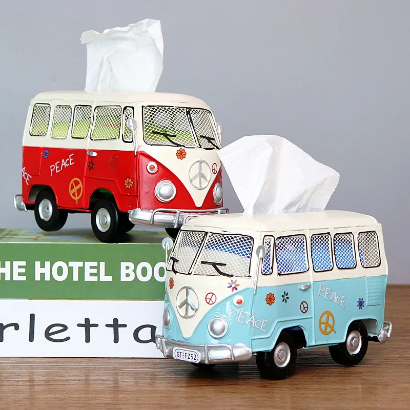 

Retro Bus Tissue Box Model Figurines Car Tissue Dustproof Tissue Storage Box For Home Office Decoration Paper For Storage