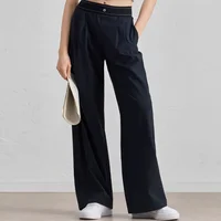 New Sports Yoga Wide Leg Pants Women Summer Elastic Waist Quick Drying Straight Pants Fitness Casual Solid Black Trousers Female