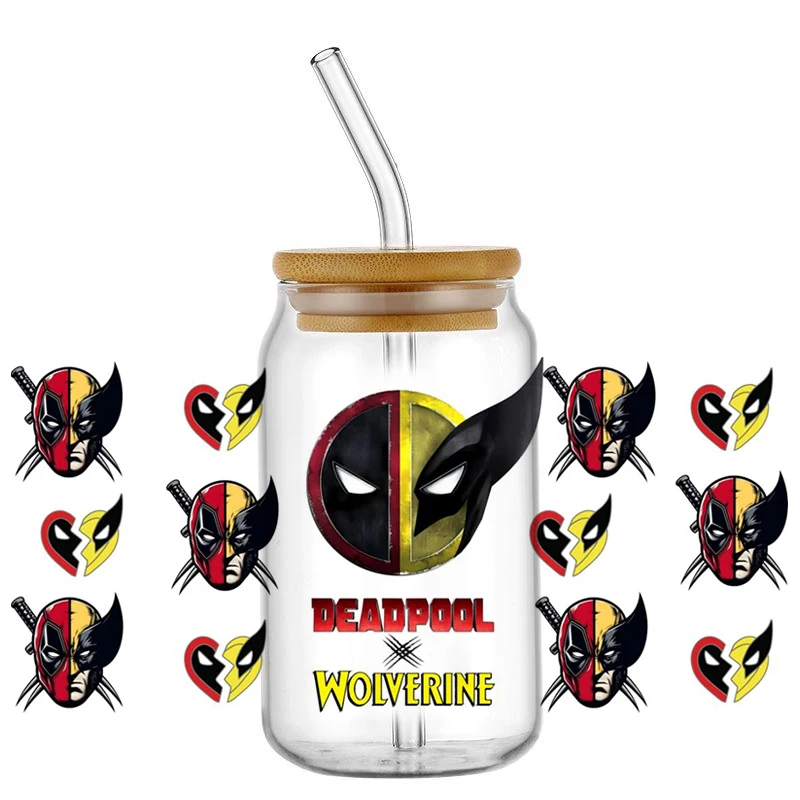 Minoso Cartoon Funny Deadpool UV DTF Decal Wolverine Wrap For 16oz Libbey Glass Can Cup uvdtf Coffee Car Sticker