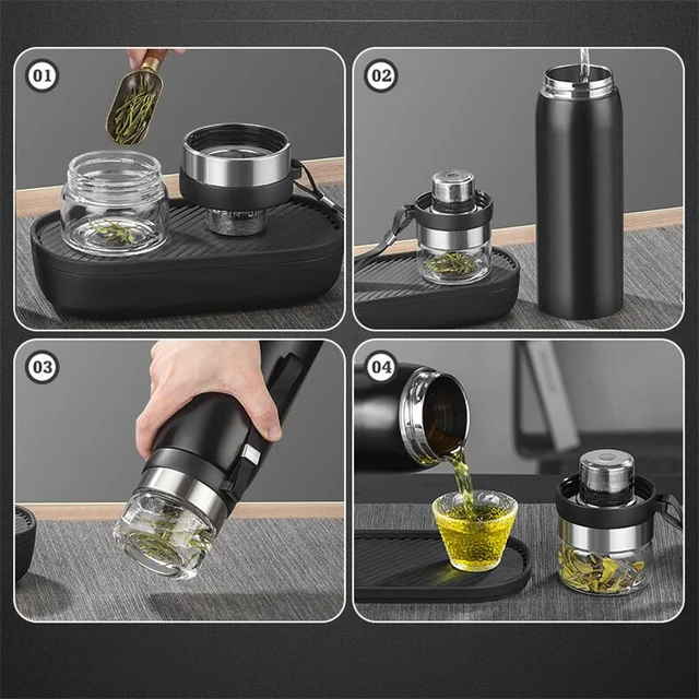 Large Capacity 304 Stainless Steel Tea Infuser Vacuum Flask Tea Separation Mug 750ml 1100ml Tumbler Thermos Travel Insulated Cup 5